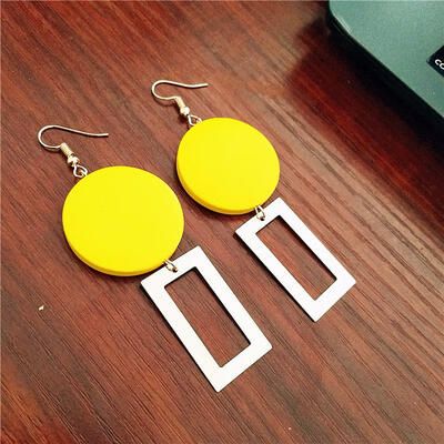 

Hot Round Wood Earrings Long Statement Gold Earrings Rectangle Dangle Drop Earrings For Women Fashion Jewelry Brincos Oorbellen