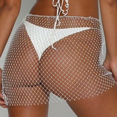 

Women Sexy Sequins Crystal Mesh Slim Mini Short Skirt Bodycon Bikini Cover Up
