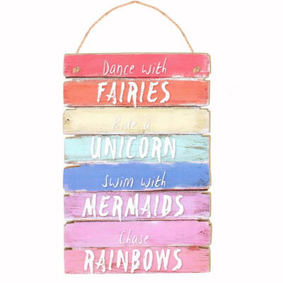 

YIWULADance With Fairies Plaque Sign Rainbow Coloured & Shabby Wooden Plaque