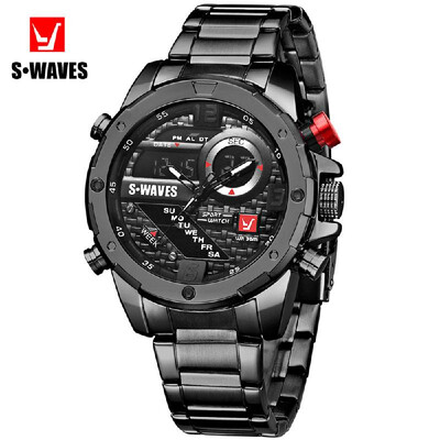 

SWAVES SW2063 Men Quartz Watch Dual Core Stainless Steel Band Fashion Multifunction Wristwatch 3ATM Alarm Outpout Hourly Chime Sno