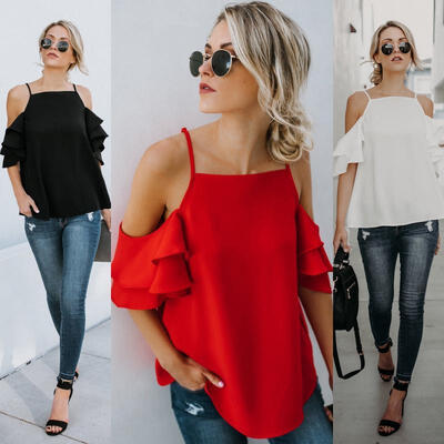 

Fashion Summer Women Casual Chiffon Off Shoulder Lady T Shirts Loose Tops Blouse