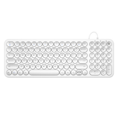 

BOW HW098AS-2 Office Wired Keyboard Slim Mute Retro Round Cap Keyboard Notebook Desktop Computer USB Game Keyboard White