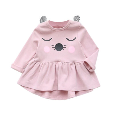 

Autumn Casual Baby Kids Girls Long Sleeve Dress Cartoon Ear Print Dress Children Princess Pageant Dresses
