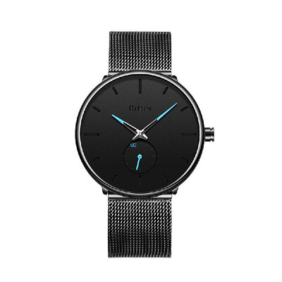 

BIDEN Men Fashion Business Watch Ultra Thin Big Dial Wrist Watches Black Minimalist Mesh Band Watch