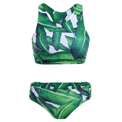 

Scoop Neck Leaves Print Cut Out Bikini Set