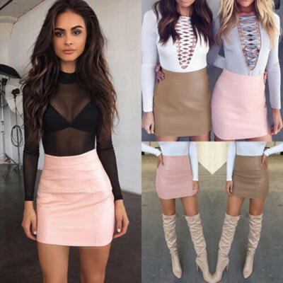

Womens Sexy Bandage Leather High Waist Pencil Bodycon Hip Short Mini Skirt Dress