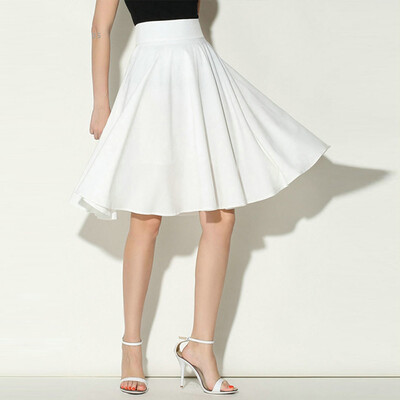 

Roseonmyhand Women Solid Flared Retro Casual Knee Length Pleated Midi Office Work Skirt