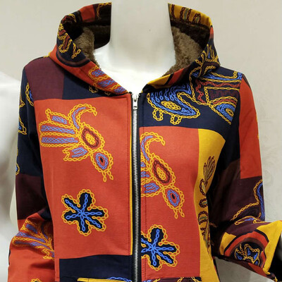 

Womens Print Thick Coat Casual Plus Velvet Hooded National Style Warm Outwear
