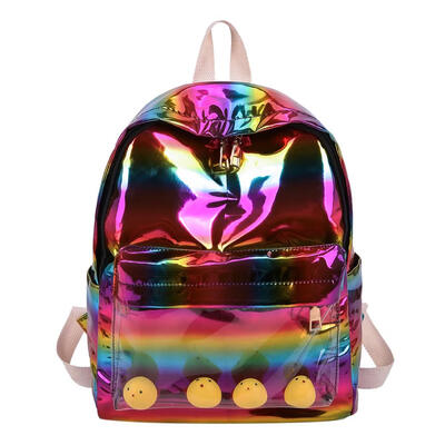 

Chick Decor Laser Travel Backpacks Women School Bags PU Leather Knapsack