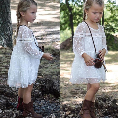 

Toddler Kids Baby Girls Princess Long Sleeve Dress Party Casual Clothes White