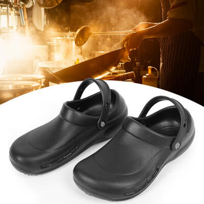 

Greensen Male Chef Sandals Shoes for Kitchen Workers Super Anti-skid Shoes Black Cook Shoes