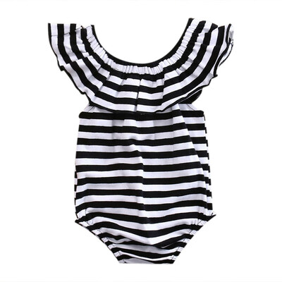 

Kids Toddler Baby Girls Ruffles Striped Romper Bodysuit Outfits Clothes Sets 0-24M