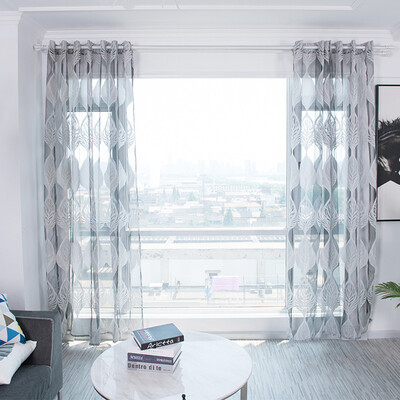 

Gobestart Leaves Curtain Tulle Window Treatment Voile Drape Valance 1 Panel Fabric