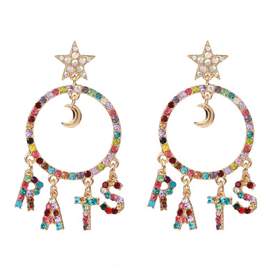 

2019 New Colorful Flower Big Brand Design Luxury Starburst Pendant Crystal Drop Earrings Gem Statement Jewelry