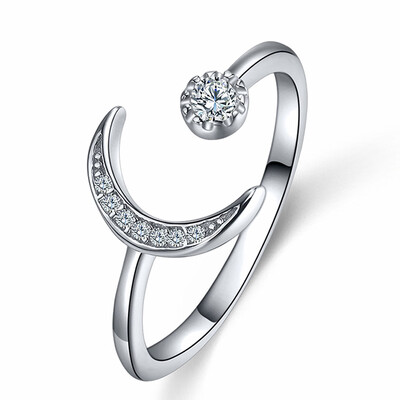 

Charm Fashion Silver Color Ring Women High-Grade Crystal Cz Zircon Moon Ring Grace Opening Finger Ring Tail Rings