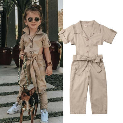

Kids Baby Girl Clothes Short Sleeve Belt Bowknot Romper Jumpsuit Trousers Outfit