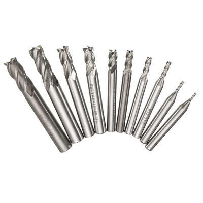 

10PCS 2-10MM High Speed Steel HSS 4 Flute Straight Shank Bits Square Nose End Mill Cutter Tools
