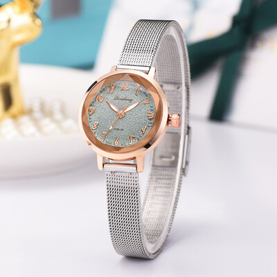 

RM Stylish And Simple Matte Disk Digital Silver Mesh With Quartz Female Watch