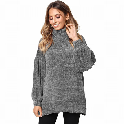 

Pullover womens Turtleneck Long Sleeve Soft Velvet Knit Sweater