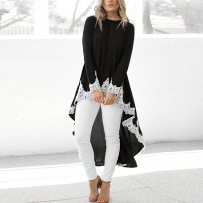 

Plus Size Womens Lace Blouse High Low Shirt Drop Tail Tops Asymmetrical Dress