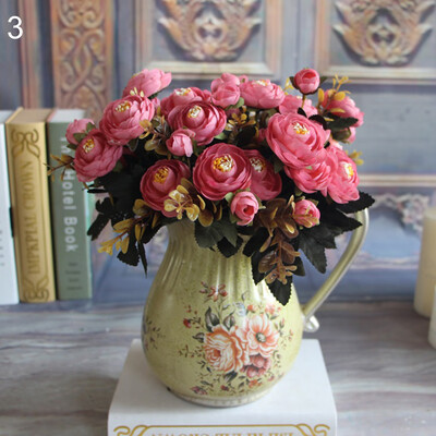 

1 Bouquet Artificial Tea Rose Faux Silk Cloth Flowers Hotel Room Wedding Decor