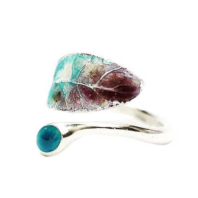 

Women Girls Turquoise Open Ring Leaf Shape Copper Adjustable Ethnic Style Ring Party Jewelry Gift
