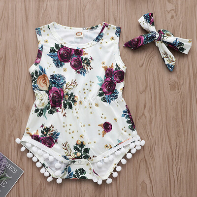 

Toddler Kid Baby Girls Floral Romper Bodysuit Outfit Headband Clothes Summer