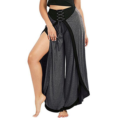 

Tailored Women Sexy Wide Leg Pants Lace Up Loose High Waist Palazzo Flared Trousers