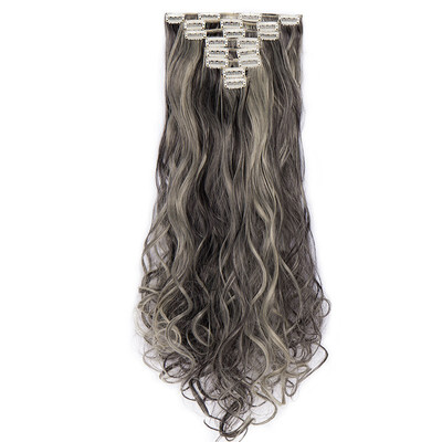 

24 Inches Curly 8 Pcs Full Head Clip in Hair Extensions Synthetic 8 Piece 18 Clips Hairpiece Long Wave Trendy Design for Women