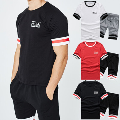 

Toponeto Fashion Mens Short Sleeved Shorts Suit With Large Size Shoulder Slip And Color Stripe