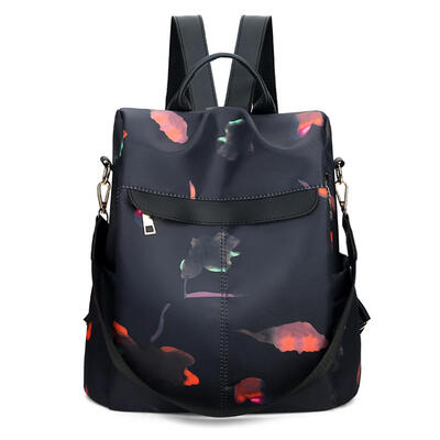 

Women Print Black Nylon Backpack Anti Theft Girls Travel Shoulder Schoolbag