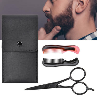 

Greensen Men Beard Care Kit 1 PU Bag 1 Scissors 2 Combs Male Beard Care Set