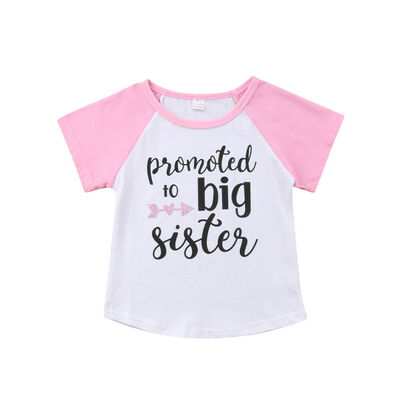 

Kids Girls T-shirt - Promoted to big sister - Summer Cotton Short Sleeve Tops