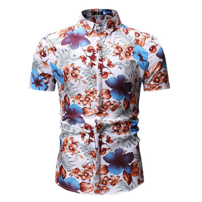 

Summer Male Casual Beach Flower Shirts Fashion Slim Fitness Short Sleeve Floral Men Shirt