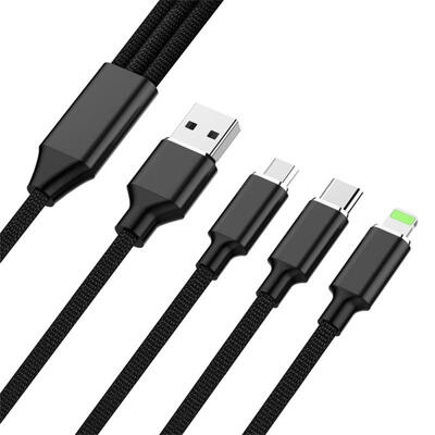 

3-in-1 Braided Charging Cord Lightning Type-C Micro USB Charger And Syncing Cable-12m