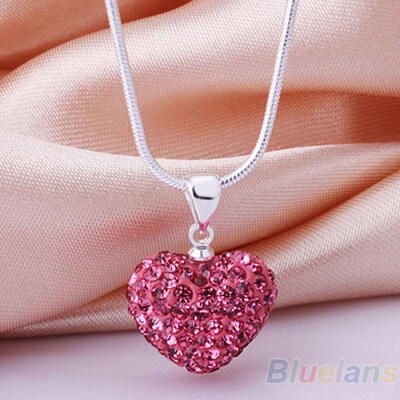 

Women\s Fashion Rhinestones Love Heart Pendant Choker Chain Necklace Jewelry