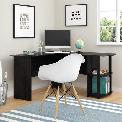 

L-Shaped Computer Desk Office Workstation Laptop Wooden Table 2-layer Bookshelves