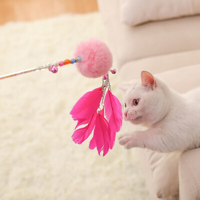 

Funny Teaser And Exerciser Wand With Feather For Cat And Kitten Interactive Fishing Stick With Bell And Furry Ball