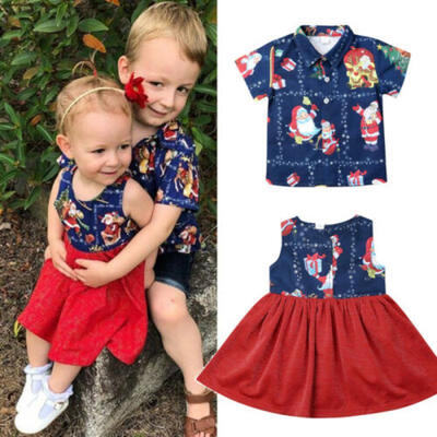 

US Big Brother Kids Baby Boy T-Shirt Little Sister Girl Dress Xmas Santa Outfits