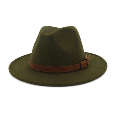 

10 Colors Unisex Women Men Felt Wide Brim Fedoras Trilby Caps With Leather Belt Buckle Band Panama Hats