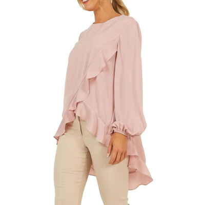 

Women Loose Round Collar Summer Solid Color Ruffled Loose Puff Sleeve Casual Simple Wild T-Shirt