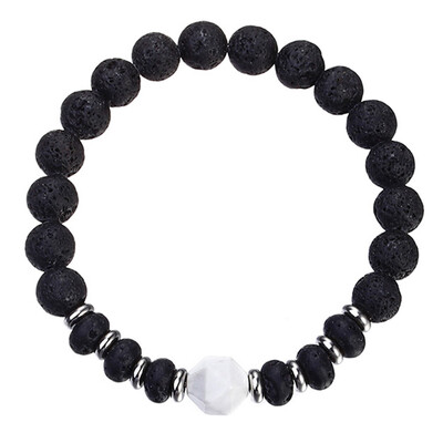 

Fashion 8Mm Black Lava Stone Beads Bracelets Bangles Natural Stone Hexagon Prism Crystal Pendant Bracelet