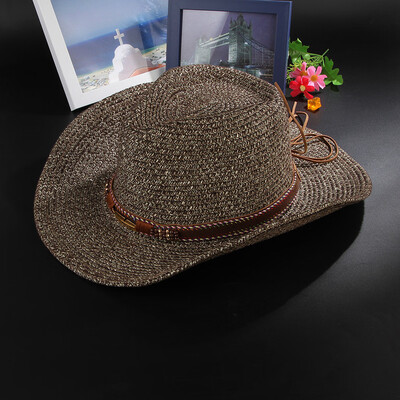 

Tailored Men Women Retro Western Cowboy Riding Hat Leather Belt Wide Brim Cap Hat