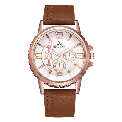 

Business Analog Quartz Watches Large Dial Men PU Leather Strap Wristwatch