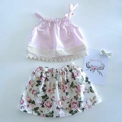

US Toddler Kids Baby Girl Sleeveless Floral Lace Tops Skirts Outfits Set Clothes