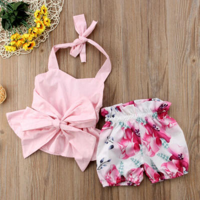 

2Pcs Newborn Kids Baby Girl Bowknot TopsShorts Pants Outfit Clothes Set 0-2T
