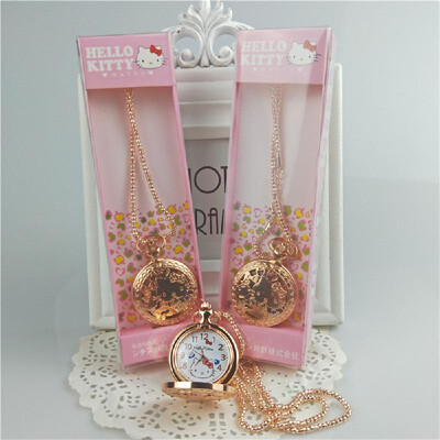 

Hello kitty cat necklace hollow pocket watch Hello Kitty KT cat cartoon flip children boy girl pocket watch yellow