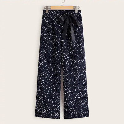 

Tailored Fashion Women Wave Point High Waist Bandage Casual Loose Trousers Wide Leg Pants