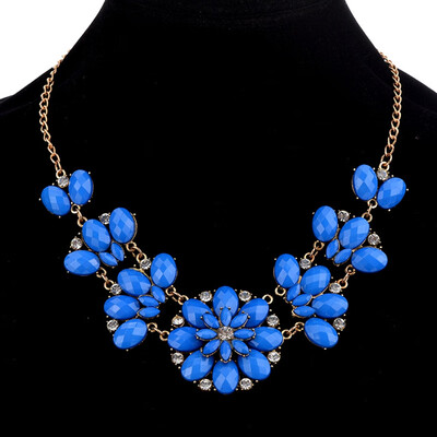 

Fashion Retro Style Colorful Gem Rhinestone Flower Choker Necklace Statement Jewelry Women Vintage Maxi Necklace Bib Necklaces