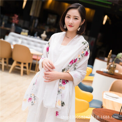 

2018 explosion models autumn&winter flowers embroidery cotton&linen scarf bib literary national wind embroidery sunscreen shawl scarves